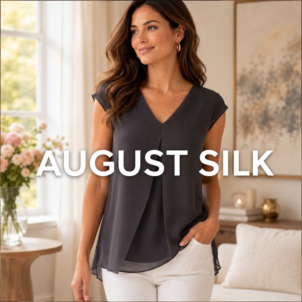 August Silk Black Med Cap Sleeve V-Neck Sheer High Low Layered Tunic Top Blouse